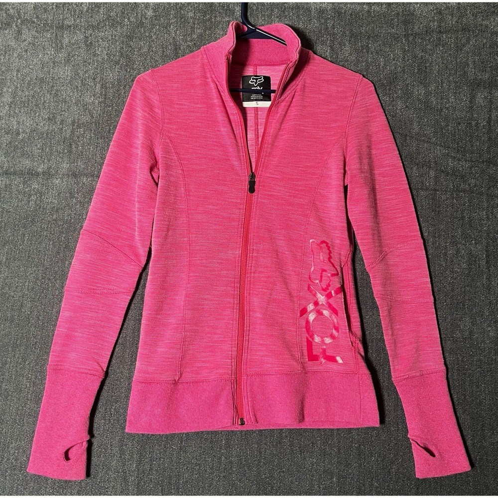 FOX Womens Track Jacket Size S Full Zip Thumbholes Stretch Pink Knit